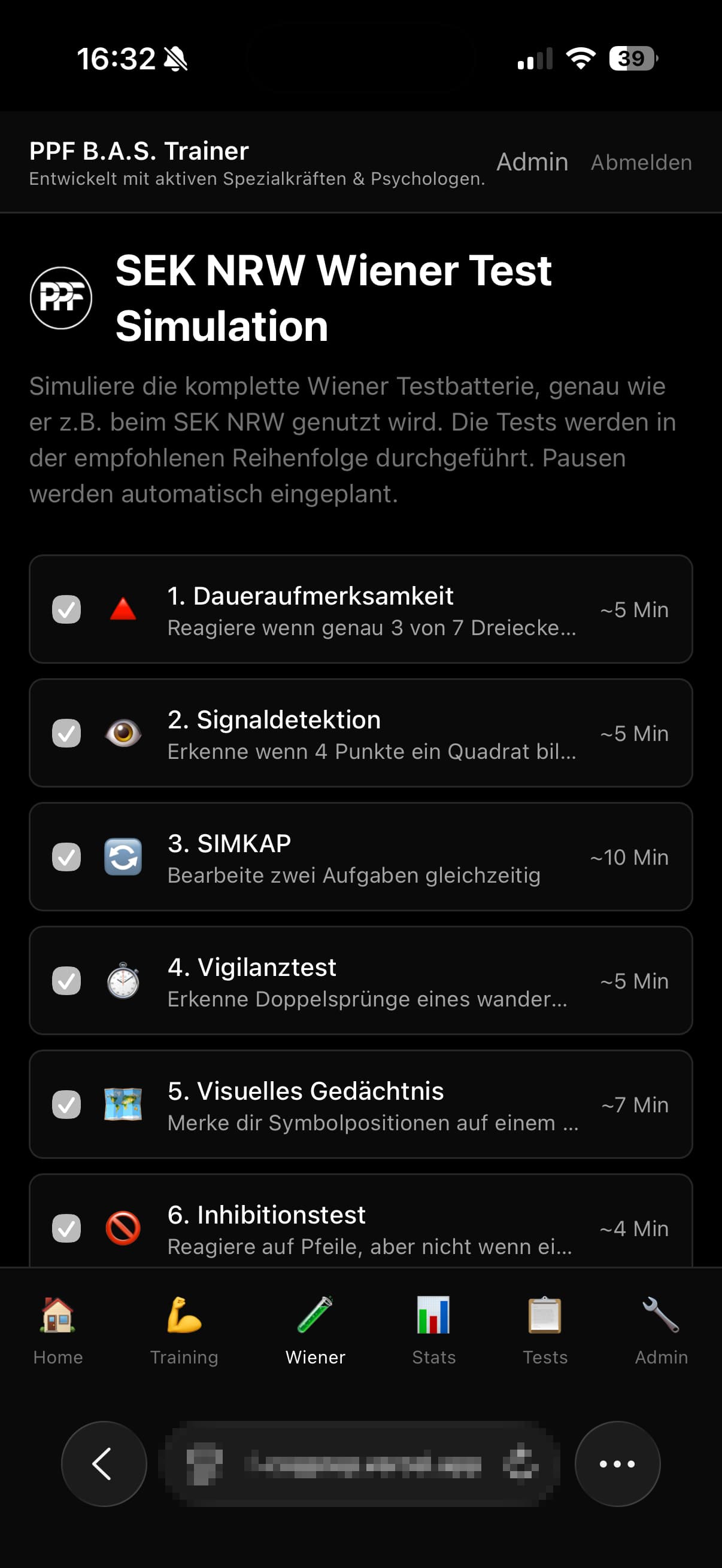 PPF Cognitive Prep App — Echte Trainings-App für kognitive Testverfahren