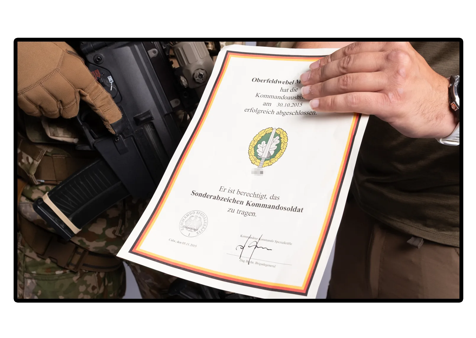 Urkunde Sonderabzeichen Kommandosoldat nach bestandener KSK Basisausbildung