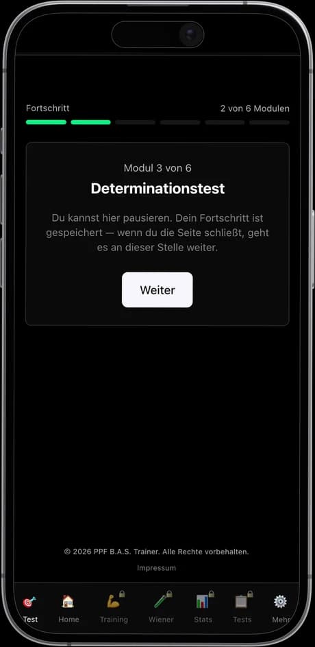 Die Fortschrittsanzeige zwischen zwei Modulen