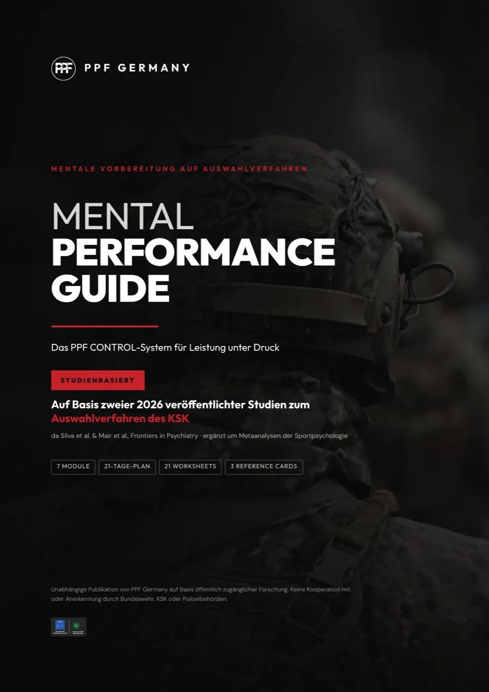 Cover des Mental Performance Guides mit Soldat im Tarnhelm