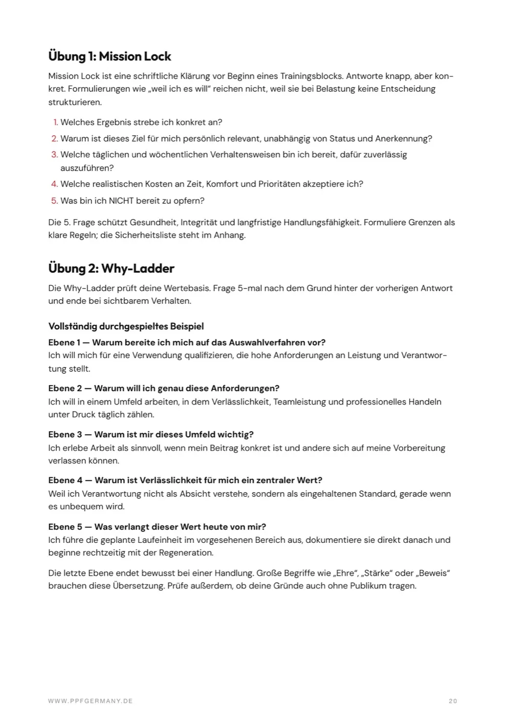 Übungsseite aus dem Mental Performance Guide