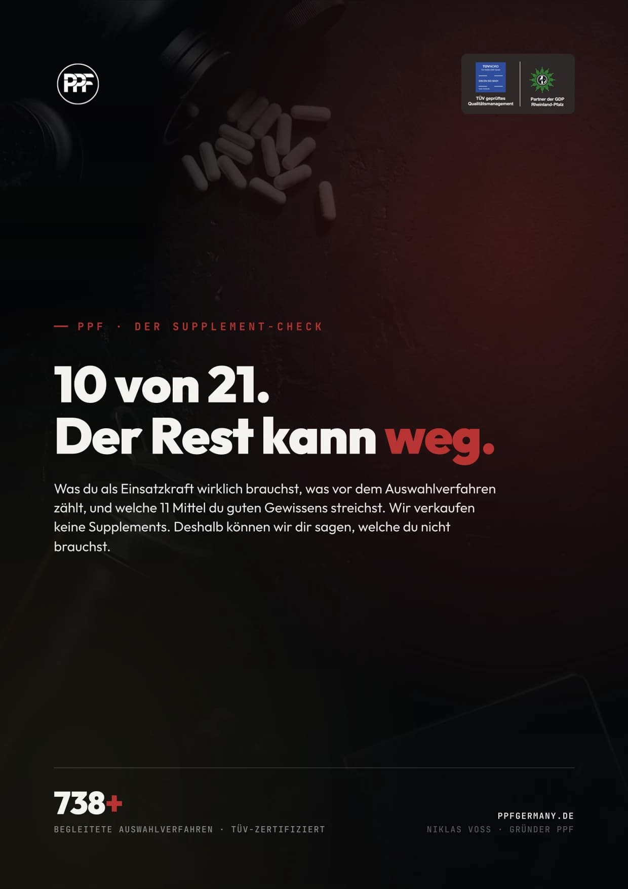 Cover des Supplement-Checks mit der Kernaussage: 10 von 21 — der Rest kann weg