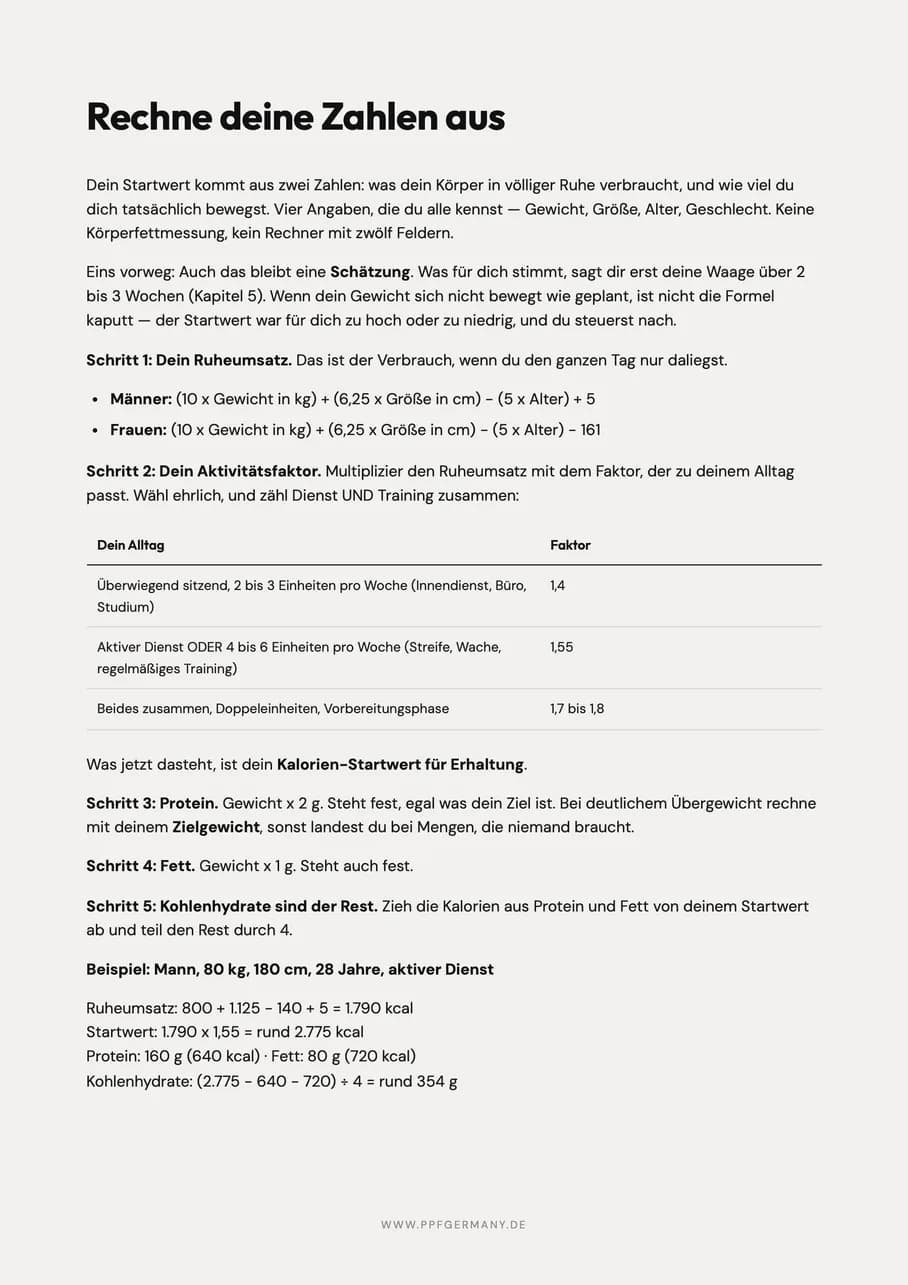 Seite aus dem Guide: die eigenen Zahlen berechnen und in Felder eintragen
